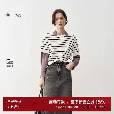 播商场同款黑标系列黑白条纹圆领针织短袖女25春夏新品BDS1SD1279图片