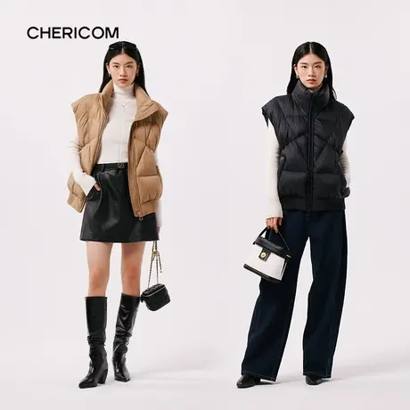 千仞岗冬季显瘦女士羽绒马甲无袖加厚背心外穿法式云感图片