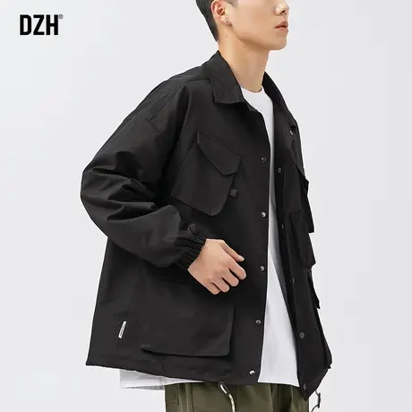 男士黑色美式工装外套男翻领春秋款宽松潮牌高街男装上衣春装夹克商品大图