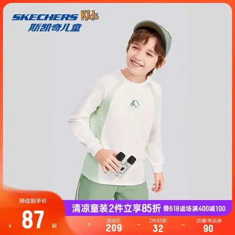 Skechers斯凯奇男女童针织圆领长袖T恤衫儿童时尚休闲上衣打底衫商品大图