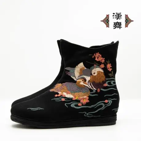 【双鸳相恋】汉舞千层底女布鞋侧拉链内增高女靴软底女单靴图片