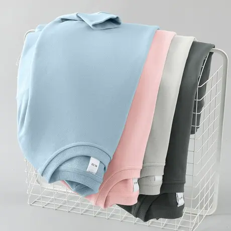 380g重磅纯棉卫衣男秋冬加绒加厚纯色无帽长袖t恤宽松圆领上衣服商品大图