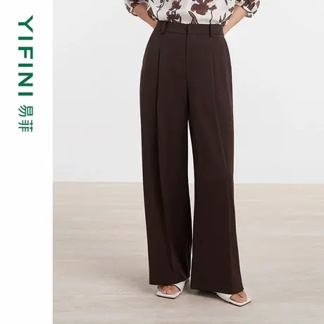 [专柜同款]Yifini/易菲醋酸凉感高腰垂感显瘦西裤阔腿裤D04K1409图片