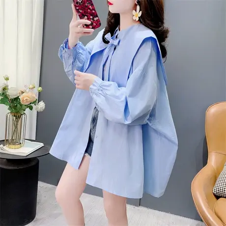 设计感蝴蝶结长袖衬衫女春季2025新款韩版宽松慵懒风休闲衬衣外套图片