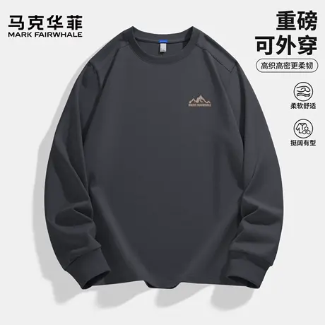 马克华菲男士t恤长袖2025新款重磅运动上衣秋季美式宽松打底衫男X商品大图