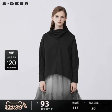 【秒杀】sdeer圣迪奥女装秋拼接不规则黑色长袖衬衫S21380511商品大图
