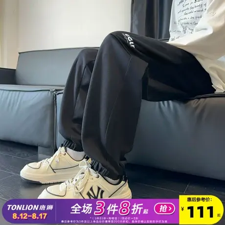 唐狮秋冬新款男休闲束脚裤宽松直筒裤子潮流字母拼接运动长裤男W图片