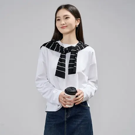 娅丽达休闲百搭圆领宽松长袖T恤女秋季新款内搭打底衫小个子上衣商品大图