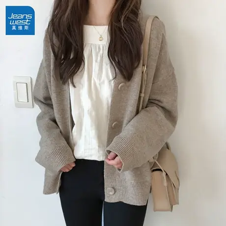 GL真维斯早秋中长款开衫女2025新款秋季韩版外穿休闲慵懒风外套女商品大图