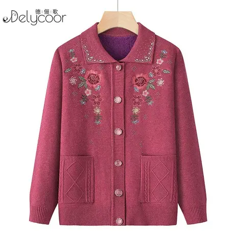 中老年人毛衣女奶奶秋装2023新款外套妈妈春秋老太太加绒保暖衣服图片