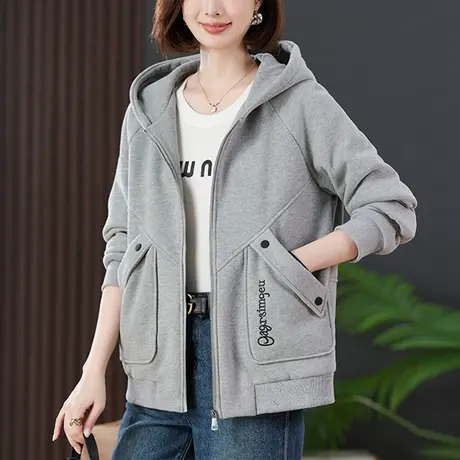 妈妈休闲拉链连帽卫衣外套女冬季宽松加大码女装中年洋气厚款上衣商品大图