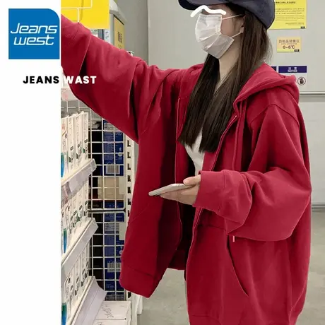 NOA真维斯秋款连帽卫衣女美式复古宽松休闲百搭显瘦拉链开衫外套商品大图