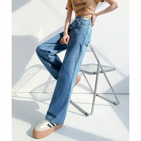 唐狮春夏季新款女牛仔裤高腰阔腿裤复古显瘦直筒拖地裤子女TD图片