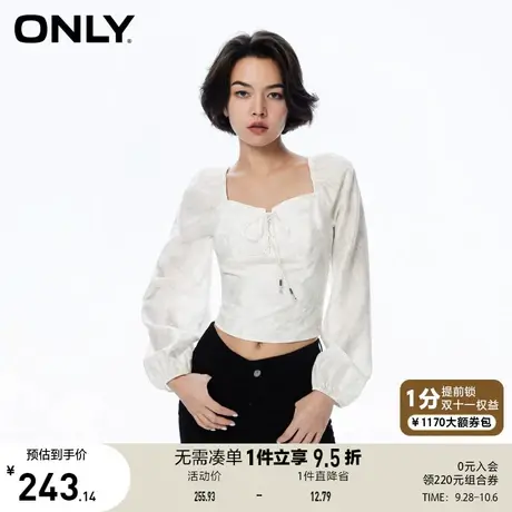 ONLY奥莱夏季新款气质法式方领绑带收腰显瘦雪纺衫女图片