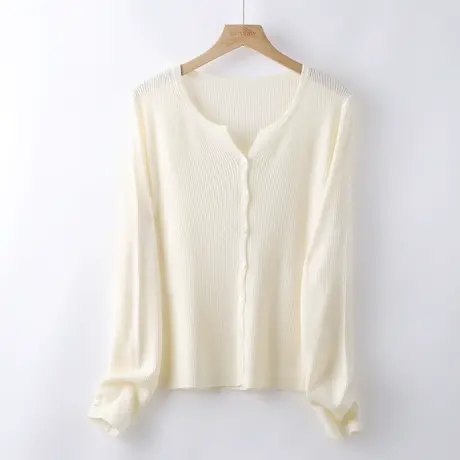 针织开衫女春秋2023新款纯色简约韩版百搭外套显瘦上衣外搭商品大图