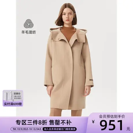 朗姿纯羊毛双面呢中长款连帽高端毛呢外套女年冬季新款赫本风图片
