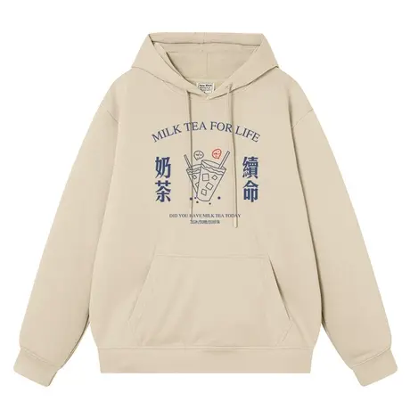 秀洛奶茶续命连帽卫衣男女同款趣味文字潮牌加绒宽松学生上衣帽衫商品大图