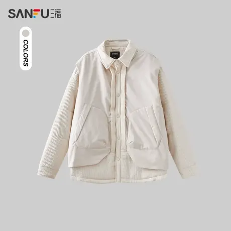 三福2023冬男士中长款马甲棉服两件套 时尚宽松翻领外套477124图片
