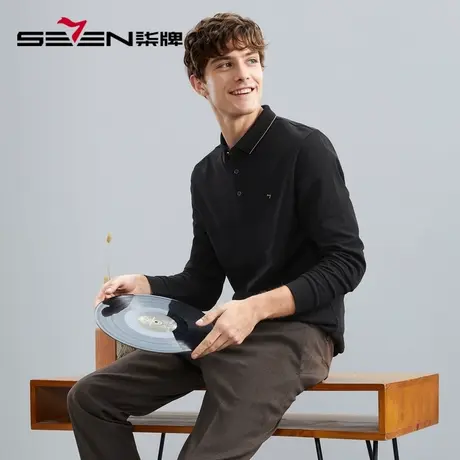 【蓄热暖氧吧】柒牌男士长袖polo衫秋冬2023新款休闲商务翻领T恤图片