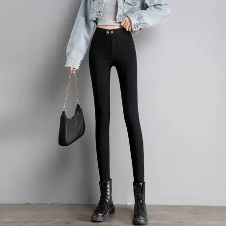 时尚气质休闲裤2023年冬季新款女加绒加厚高腰百搭紧身打底长裤商品大图