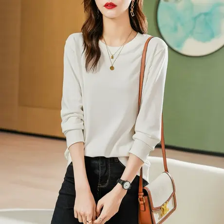 时尚纯色套头卫衣女春秋2021年新款气质韩版休闲简约圆领修身上衣商品大图