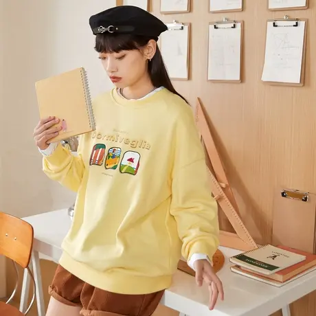 唐狮女款卫衣春秋季圆领宽松设计感上衣可爱减龄小个子外套流行商品大图