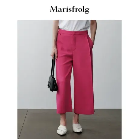 【商场同款】玛丝菲尔2023年秋季新款玫红色三醋酸阔腿七分裤女商品大图