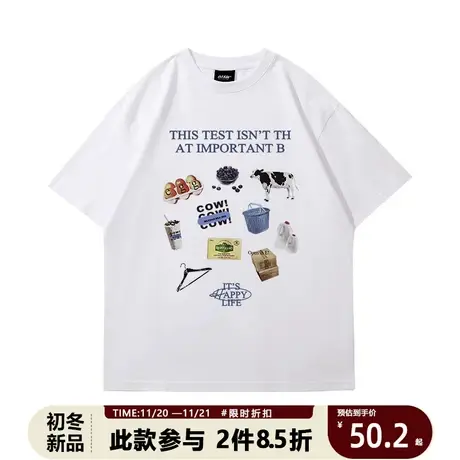 韩系2023春夏新情侣短袖t恤卡通漫画洋气减龄东大门宽松纯棉上衣图片