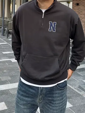 DAEVU秋新款大码男装立领半拉链廓版潮胖子加肥加大男款长袖卫衣图片