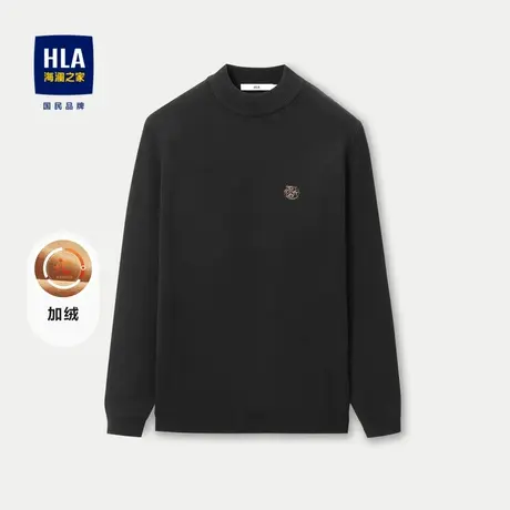 HLA/海澜之家加绒加厚针织衫23秋冬新修身半高领保暖刺绣毛衣男图片