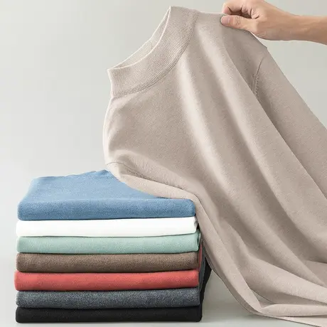 半高领毛衣男秋冬一体绒加厚加绒针织衫中领打底衫纯色保暖毛线衣图片