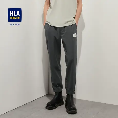 HLA/海澜之家抽绳松紧腰休闲裤春夏季微皱泡泡纱九分锥形裤子男士商品大图