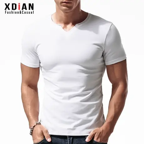 续点男士短袖t恤纯棉修身打底衫紧身个性小V领体恤上衣服夏季潮商品大图
