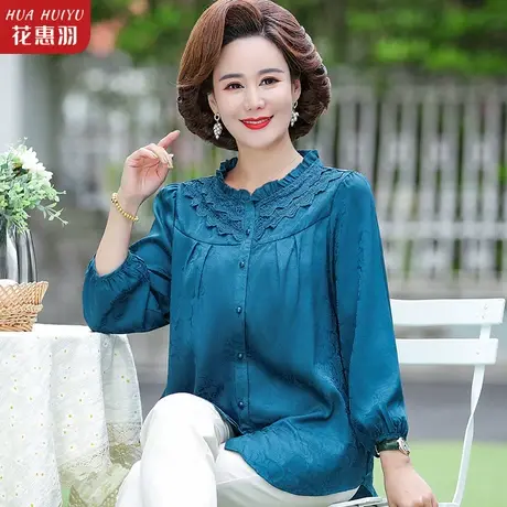 中年妈妈夏季时尚洋气打底40岁中老年女夏装长袖衬衫上衣薄款小衫商品大图