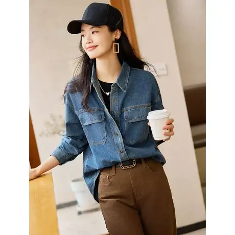 时尚气质牛仔外套2023年秋季新款淑女温柔翻领宽松显瘦通勤上衣商品大图