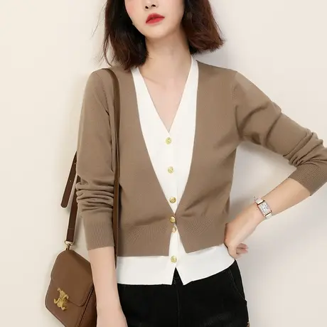 韩潮袭人高级感假两件V领针织衫女冬季新款长袖百搭毛衣设计感图片