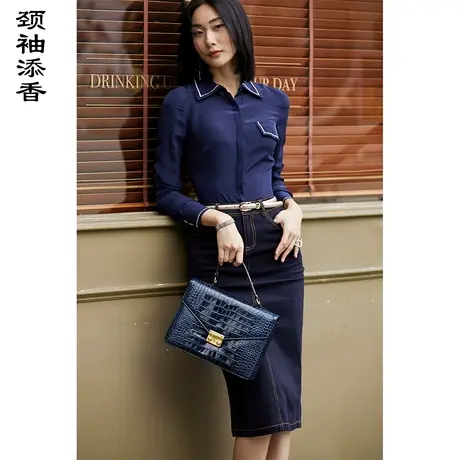 颈袖添香2023秋季新款衬衫女装真丝长袖OL职业正装修身衬衣图片