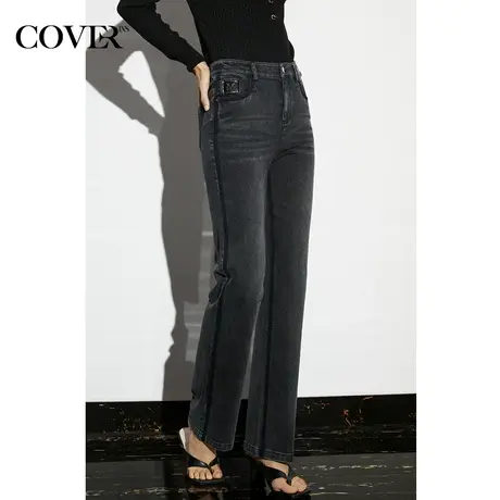 COVER2023春季条纹洗水微弹直筒牛仔裤商品大图