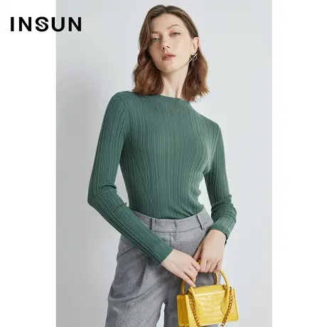 INSUN恩裳冬季圆领竖纹修身套头针织衫商品大图
