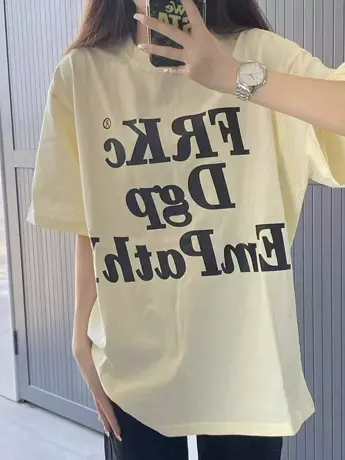 短袖T恤女夏季百搭休闲宽松设计感小众字母印花显瘦体恤半袖上衣商品大图