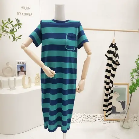 2022夏季新款连衣裙韩国东大门chic小众简约条纹长款针织裙显瘦图片