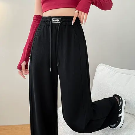 黑色阔腿裤女春秋季2023新款高腰显瘦窄版直筒百搭垂感休闲拖地裤商品大图