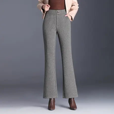 千鸟格微喇裤修身显瘦长裤秋季2023新款休闲裤高腰时尚气质喇叭裤商品大图