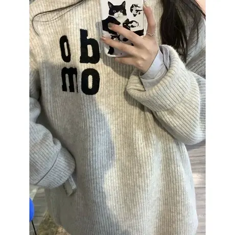 日系复古针织毛衣女秋冬慵懒风潮牌小众设计感宽松奶呼呼套头上衣商品大图