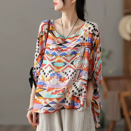 dza复古纯棉短袖t恤女士夏季2022新款漂亮体恤宽松薄款打底上衣女商品大图