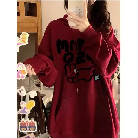 美式复古oversize潮牌卫衣女春秋薄款宽松韩版慵懒风上衣连帽外套商品大图