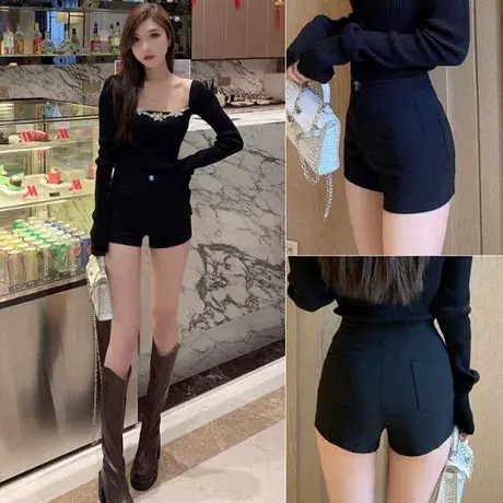 高腰短裤女夏季2024新款韩版潮休闲百搭学生宽松显瘦雪纺阔腿裤裙商品大图