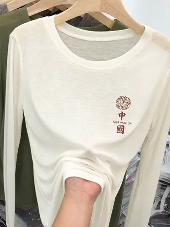 国潮白色仿棉女士洋气内搭打底衫2023新款秋冬季加绒长袖t恤上衣商品大图