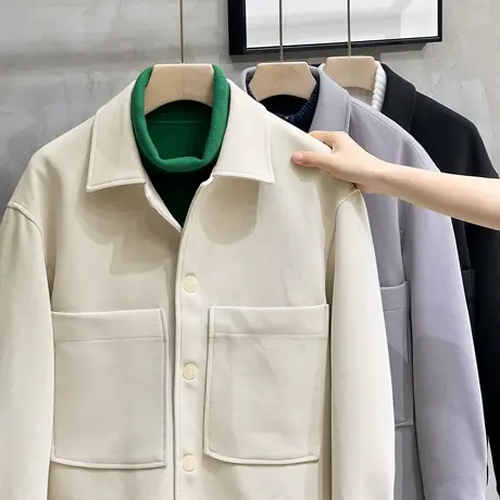 男士夹克外套春秋季2023新款潮流宽松商务时尚毛呢大衣西装上衣服商品大图