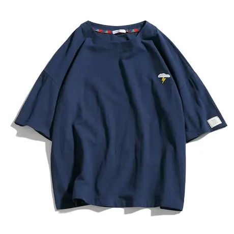 日系亚麻短袖t恤男士潮牌宽松半袖胖子加大码体恤夏季潮流上衣服商品大图